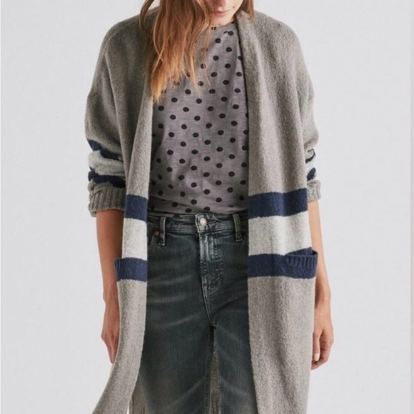 Lucky Brand Gray Cardigan with Navy and White Stripes - Picture 4 of 6